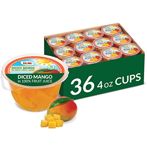 Dole Fruit Bowls Diced Mango in 100% Juice, Gluten Free Healthy Snack, 4 Oz, 36 Total Cups, Orange
