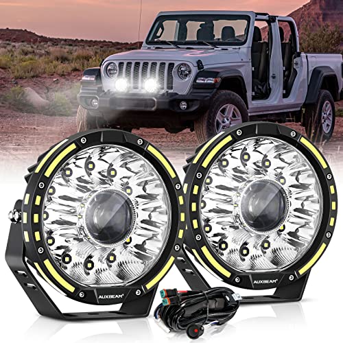 Auxbeam 7 Inch Round LED Offroad Lights, 230W 33332LM Super Bright Long Distance Driving Light Round Work Light, Spot Flood Light with DT Connector Wiring Harness Kit for Truck Jeep Pickup ATV UTV