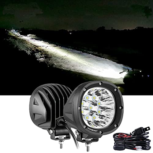 Auxbeam 4In 90W Round Led Offroad Lights, 2PCS 9000LM Led Light Pod Super Bright Round Driving Light with Wiring Harness Kit Spot White Beam for Truck Pickup SUV ATV UTV 4x4 Jeep Wrangler Motorcycle