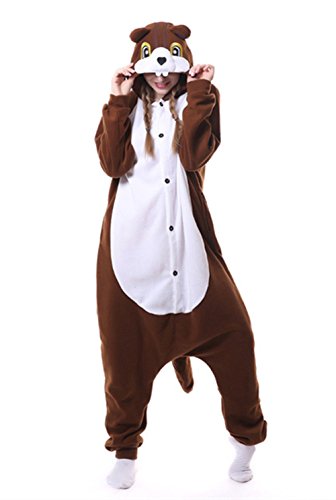 QFULFUN Unisex Adult Cosplay Squirrel Onesies Pajamas, Halloween Chrismas Cosplay Costume Animal Sleepwear Outfit