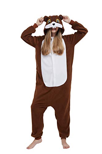 DarkCom Unisex Adult Onesies Animal Cosplay Squirrel One Piece Pajamas Unisex Sleepwear Costume X-Large