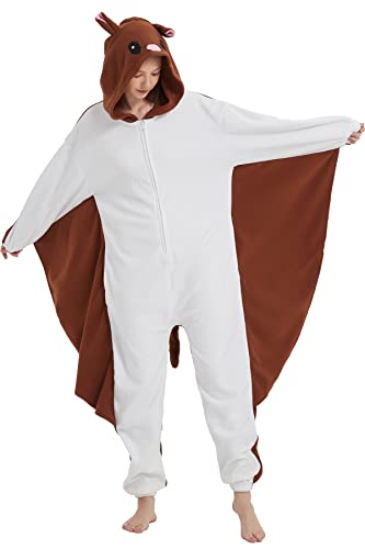 Kreaqlwe Flying Squirrel Onesie, One Piece Pajamas of Unisex Adult, Flying Squirrel Costume, Animal Cosplay Sleepwear of Halloween and Christmas