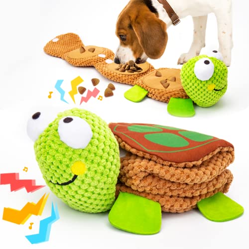 Dog Puzzle Toys - Enrichment Treat Dispensing Squeaky Crinkle Snuffle Smart Dog Toy, Dog Toys For Boredom And Stimulating, Durable Plush No Stuffing Toys For Large Medium Small Dog Puppy - Turtle