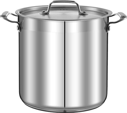 NutriChef Stainless Steel Cookware Stock Pot - 24 Quart, Heavy Duty Induction Pot, Soup Pot With Stainless Steel, Lid, Induction, Ceramic, Glass and Halogen Cooktops Compatible - NCSPT24Q