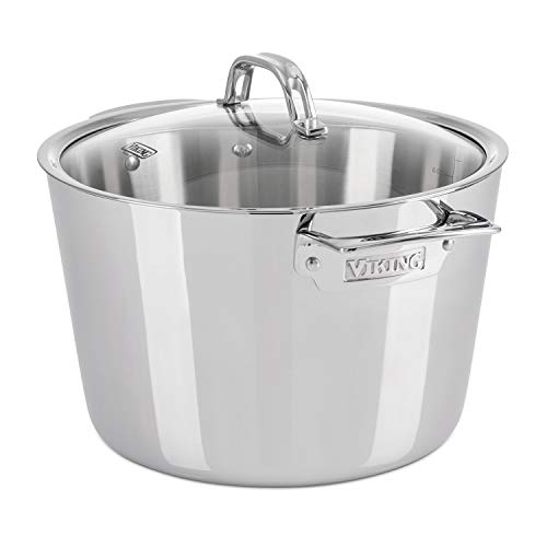 Viking Culinary Contemporary 3-Ply Stainless Steel Stockpot with Lid, 8 Quart, Silver (4013-3008)