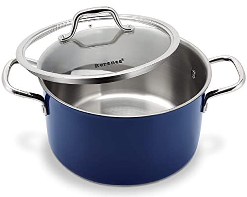 Rorence Stainless Steel Stock Pot: 6 Quart 2-Ply Healthy Stainless Steel Stockpot Soup Pot with Glass Lid  Blue