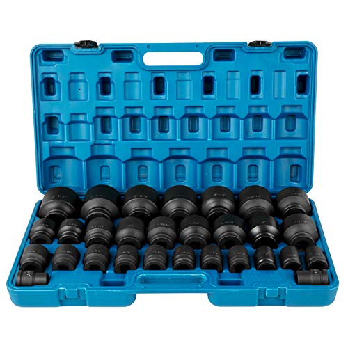 VEVOR Impact Socket Set 3/4 Inches 29 Piece Impact Sockets, 6-Point Sockets, Rugged Construction, CR-M0, 3/4 Inches Drive Socket Set Impact SAE 3/4 inch - 2-1/2 inch, with a Storage Cage