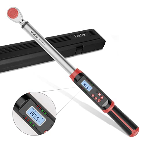 Leolee 1/2-Inch Drive Digital Torque Wrench with Angle, 7.38-147.5 Ft-Lb/10-200 Nm Electronic Torque Wrench with Preset Value, Data Storage, Buzzer, LED Flash Notification for Motorcycle, Car