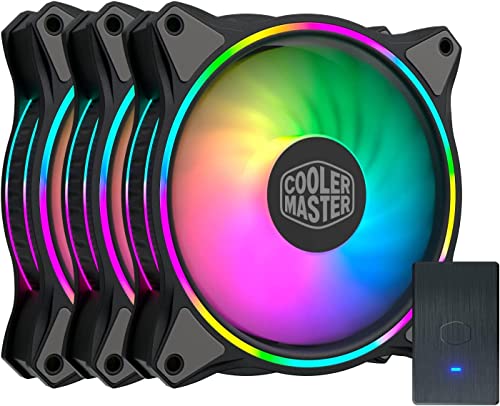 CoolerMaster MasterFan MF120 Halo 3-in-1 Double Ring addressable RGB Lighting 120mm 3 pakcs of Independent Control LED PWM Static Pressure Suitable for Computer Cases and Liquid radiators