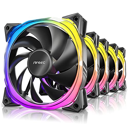 Antec RGB Fans, PC Fans, 5V-3PIN Addressable RGB Fans, 120mm Fan with Controller, Motherboard SYNC with 5V-3PIN, Fusion Series Black 5 Packs