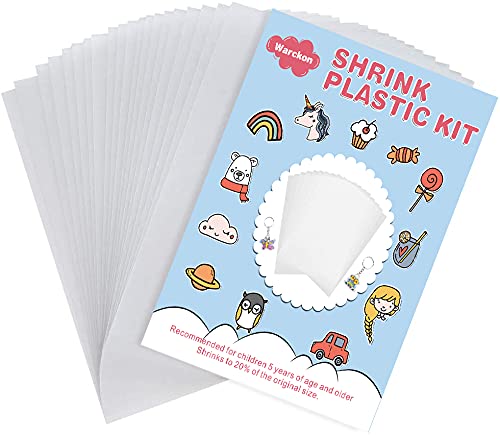 Warckon 25 Pieces Printable Shrink Plastic Sheets For Ink Jet Printers, Shrink Art Paper Shrink Film Sheets for Kids, Create Your Own Earrings, Necklace, Keychains 8.3 x 11.6 inch / 21 x 29.5 cm