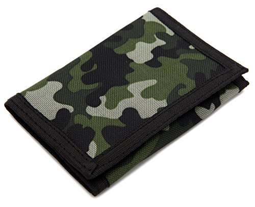 RFID Trifold Canvas Outdoor Sports Wallet for Kids - Front Pocket Wallet with Magic Sticker (camouflage)