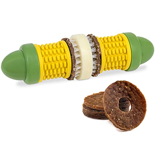 PetSafe Busy Buddy Cravin Corncob Dog  Treat Ring Holding Chew Toy  BPA Free Rubber  Butter Scented  Interactive Pet Puzzle for Boredom or Separation Anxiety  Small to Large Dogs