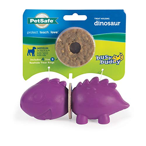 PetSafe Busy Buddy Animal Treat Ring Dog Toy  Chew Toy for Dogs  Medium Dinosaur