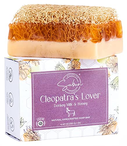 SABUN CO. Donkey Milk Soap with Honey - Natural Exfoliating Loofah Soap Bar - Nourishing, Hydrating, Moisturizing Handmade Soap For Face and Body - Soap With Loofah Inside [4.4 oz - 125 gr]