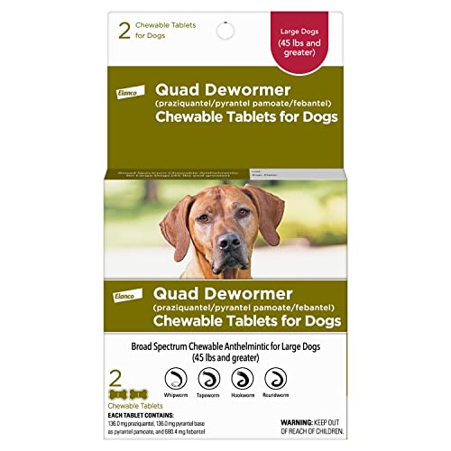 Elanco Chewable Quad Dewormer for Large Dogs, 45 lbs and over, 2 chewable tablets