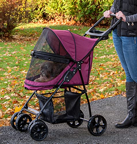 Pet Gear No-Zip Happy Trails Lite Pet Stroller for Cats/Dogs, Zipperless Entry, Easy Fold with Removable Liner, Safety Tether, Storage Basket + Cup Holder, 4 Colors