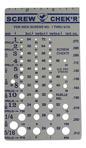 Screw Chekr SAE/ Inch Screw Thread Size Gauge (No. 1 to 5/16) 1/8 Inch Heavy Gauge Steel Screw Checker, Made in USA