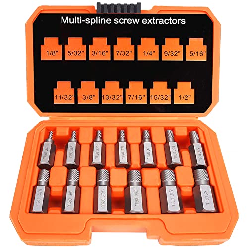 XEWEA 13Pcs Screw Extractor Set Hex Head Multi-Spline Easy Out Bolt Extractor Set, Chrome Molybdenum Alloy Steel Rounded Bolt Remover