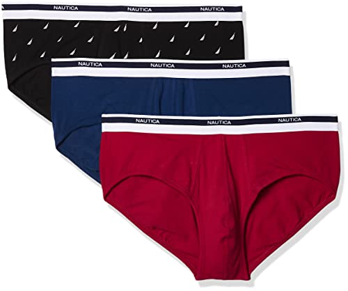 Nautica Men's Classic Cotton Stretch Multipack Briefs, Red/Estate Blue/Sail Black, Large