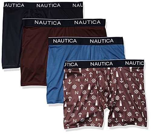 Nautica Men's 4 Pack Micro Boxer Brief, Peacoat/Royal Burgundy/Monaco Blue/Light House Royal, Large