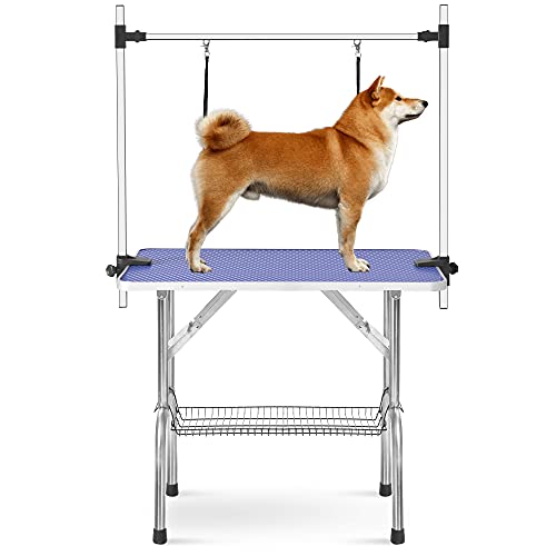 ZSQ Pet Grooming Table for Home, Portable Dog Grooming Table with Arm Noose & Mesh Tray, Adjustable Foldable Pet Groom Table Stand for Dog Cat, Maximum Capacity Up to 330 LBS (36")