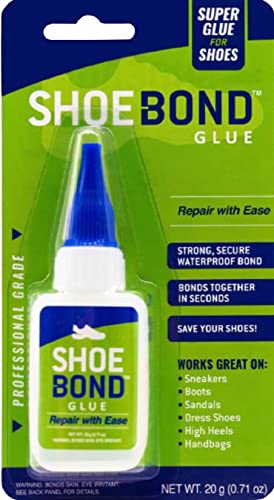 Shoe-Bond Shoe Glue - Professional Grade, Clear Sole Quick Dry Repair Formula Works in Seconds Adhesive, Waterproof for Sneakers, Hiking Shoes, Boots, Sandals, and More, 20 grams (0.71 oz)