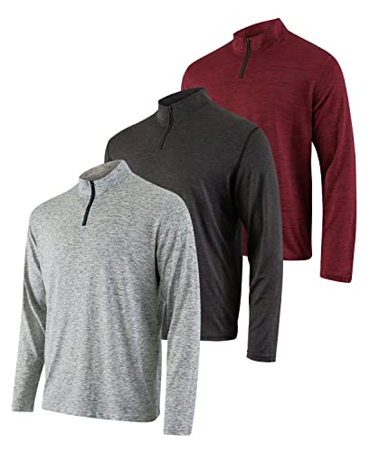 Real Essentials Mens Quarter 1/4 Zip Pullover Long Sleeve Athletic Quick Dry Dri Fit Shirt Gym Running Performance Golf Half Zip Top Thermal Workout Sweatshirts Sweater Jacket - 3 Pack-Set 3,L