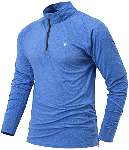 BGOWATU Men's Golf Polo Shirts Long Sleeve Quarter Zip Pullover Hiking T-Shirt UPF 50 Lightweight Running Tennis Tops Blue L