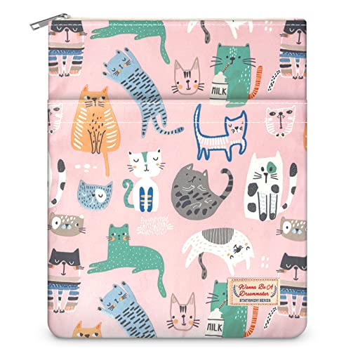 qianshan Book Sleeve for Book Lovers with Zipper, Book Nerd Book Protector, Book Covers for Hardcover Washable Multifunctional Fits Most Standard Paperbacks, Medium 11 Inch X 9 Inch.Pink Cat Family