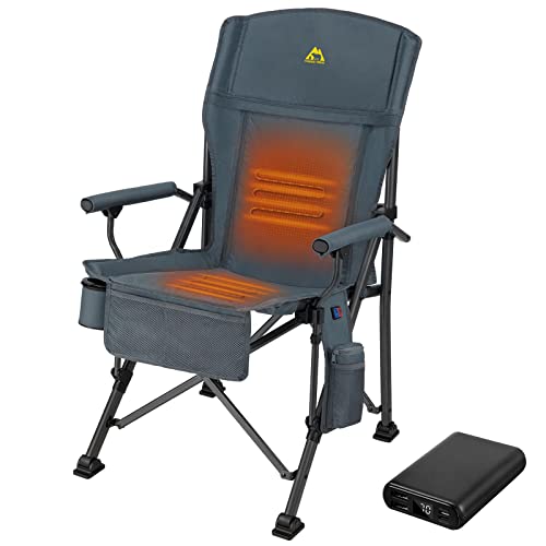 KINGS TREK Camping Chair Heated with Battery Pack & Removable Cushion, Heavy Duty Portable Folding Camp Seat for Outdoor Sports, Beach, Picnics (Gray)
