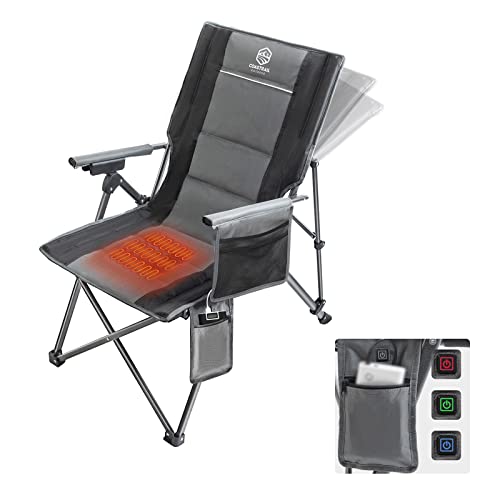 Coastrail Outdoor Heated Camping Chair Adjustable Recliner Chair Hot Seat 3 Temperature Controls by USB Power Bank, Hard Arm Reclining Chair with Cup Holder Multiple Pockets, Black