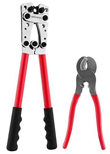 Battery Cable Lug Crimping Tools with Wire Cutter-haisstronica Wire Crimper Tools-AWG 10 8 6 4 2 1-Battery Terminal Crimper for Heavy Duty Wire Lugs,Battery Terminal,Copper Lugs Terminal (RED)