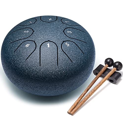 Lronbird Steel Tongue Drum, 6 Inch 8 Notes C-Key Handpan Drums, Small Concert Percussion Instrument with Music Book Mallets Bag for Kids Adults Meditation Yoga Zen Sound Healing, Unique Gifts (Navy)