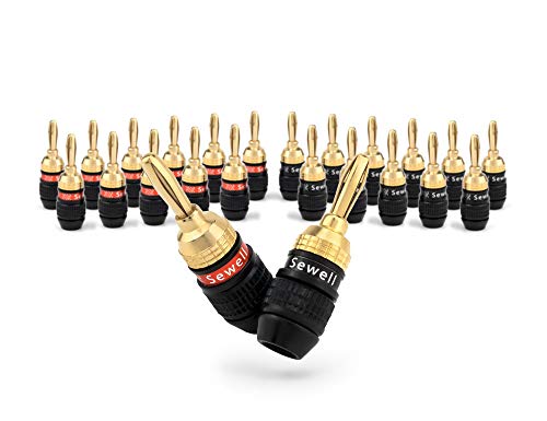 Sewell SW-29863-12 Deadbolt Banana Plugs 12-Pairs by, Gold Plated Speaker Plugs, Quick Connect