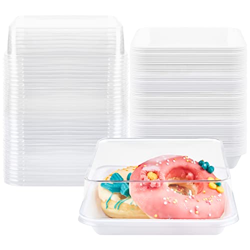TOFLEN 50 Pack Square Charcuterie Boxes with Clear Lids 5 Inch - Disposable Sushi Trays with Lids Stackable for Party Serving - Dessert To Go Bakery Boxes with window for Cake Slice, Cookies, Strawberries
