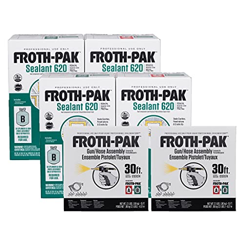 Froth-Pak 620 Spray Foam Sealant Kit, 30ft Hose. Low GWP Formula. Seals Cavities, Penetrations & Gaps. Yields Up to 620 Board ft. at 2 Thick, 4 Width. Two Component, Polyurethane, Closed Cell