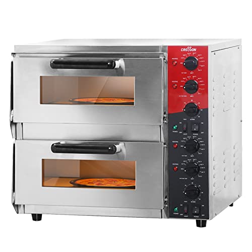 CROSSON Commercial Double Deck 16 inch Countertop Electric Pizza Oven with pizza stone, Multipurpose Indoor Pizza oven for Restaurant Home use,120V/3200W