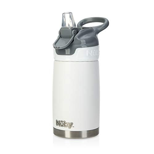 Nuby Thirsty Kids No Spill Flip-It Reflex Stainless Steel Travel Cup, 10 Oz, White