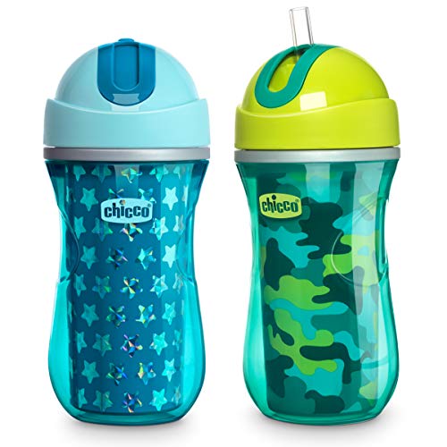 Chicco Insulated Flip-Top Straw Spill Free Baby Sippy Cup 9oz, Green/Teal, 12m+ (2pk)