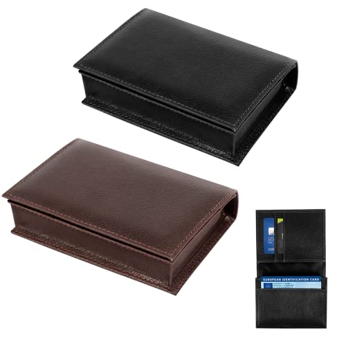 Olanpei 2 Pack Leather Business Card Holder for Men Women, Large Space for 40 Business Cards Wallet Credit Card Holder Black/Brown