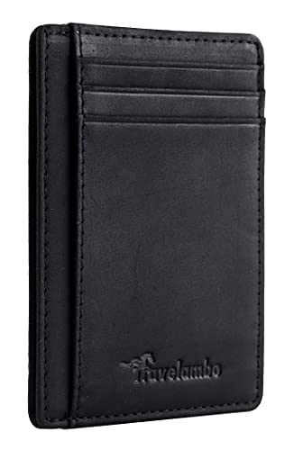 Travelambo Front Pocket Minimalist Leather Slim Wallet RFID Blocking Medium Size(03 CH Black)