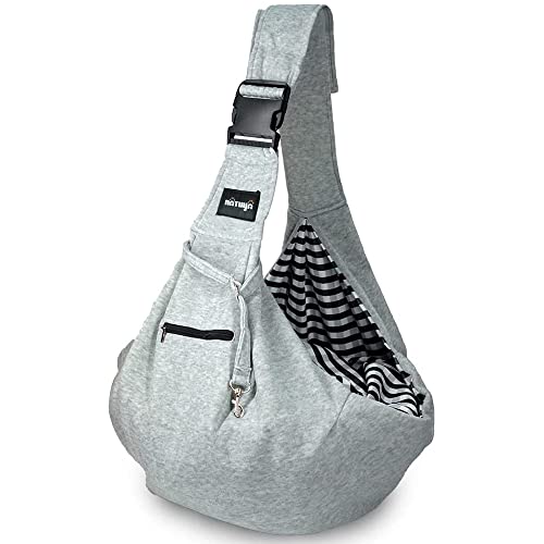 NATUYA Small Dog Carrier Sling Cat Sling,Adjustable Strap Hand Free Pet Puppy for Outdoor Traveling Subway (Gray, Snap)