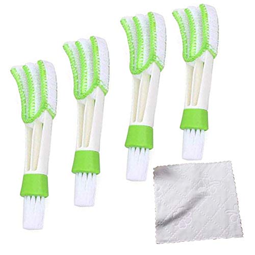 Mini Duster for Car Air Vent Set of 4 Automotive Air Conditioner Brush and Cleaner Cloth, Dust Collector Cleaning Tool for Keyboard Window Leaves Blinds Shutter