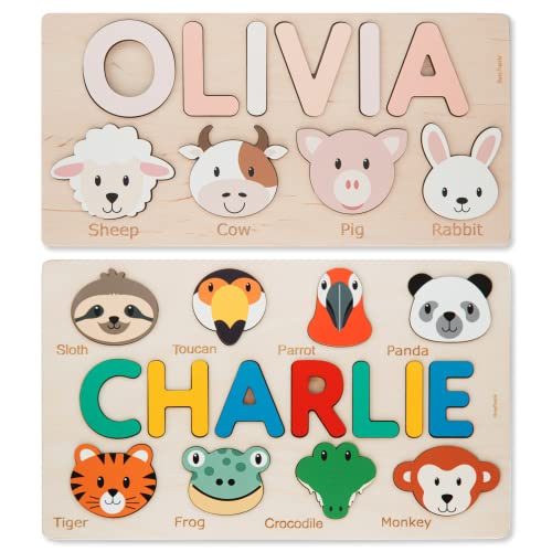 Personalized Name Puzzle with Animals Personalized Wooden Name Puzzle Wooden Toys Custom Name Puzzle by BusyPuzzle Birthday Gift For a 1 Year Old Educational Toy Easter Present