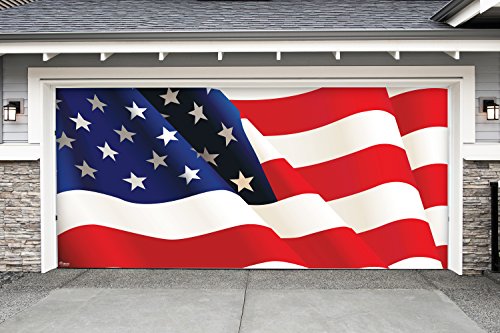 Outdoor Patriotic American Holiday Garage Door Banner Cover Mural Dcoration 7'x16' - American Flag - Outdoor Patriotic Garage Door Banner Dcor Sign 7'x16'