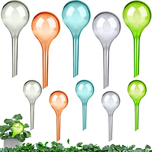 10 Pcs Plant Watering Globes Colored 2 Size Self Watering Globes Automatic Watering Bulbs Plastic Plant Water Globes Drip Irrigation Device for Indoor Outdoor Plants (10.5 & 5 Inch, 5 Colors)