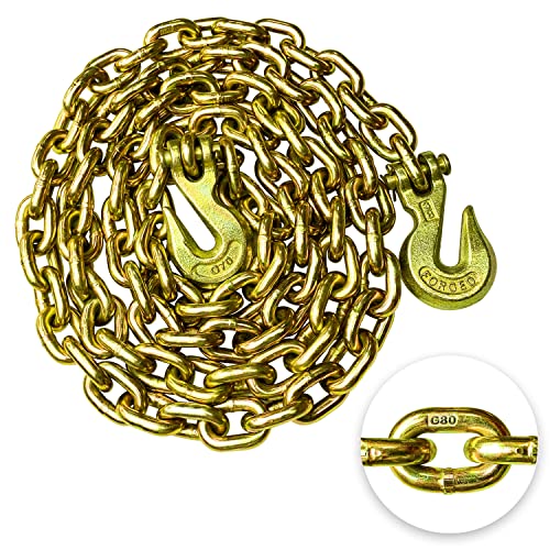 TOYO-INTL G80 Transport Binder Chain 3/8 Inch x 10 Foot Safety/Binder Chain with Clevis Grab Hooks 7,100 lbs Safe Working Load Logging Chain for Transporting Towing Tie Down Binding Equipment