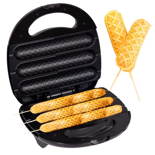 Lumme Waffle Corn Dog Maker Large Fits Full Standard Size got Hot Dogs Cheese on a stick, Family Fun experience quick and easy mix any batch 3 corn dog maker non-stick Plate perfect for birthday parties Black