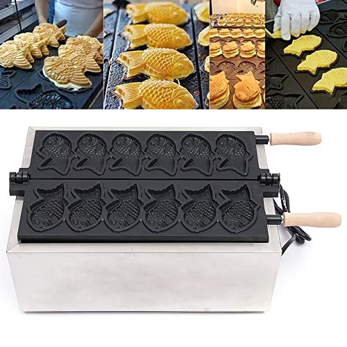 6 Pcs Fish Type Waffle Machine,Non Stick Japanese Taiyaki Making Machine 110V Electric Corn Dog Waffle Maker Hot Dog Muffin Machine for Commercial Home Use